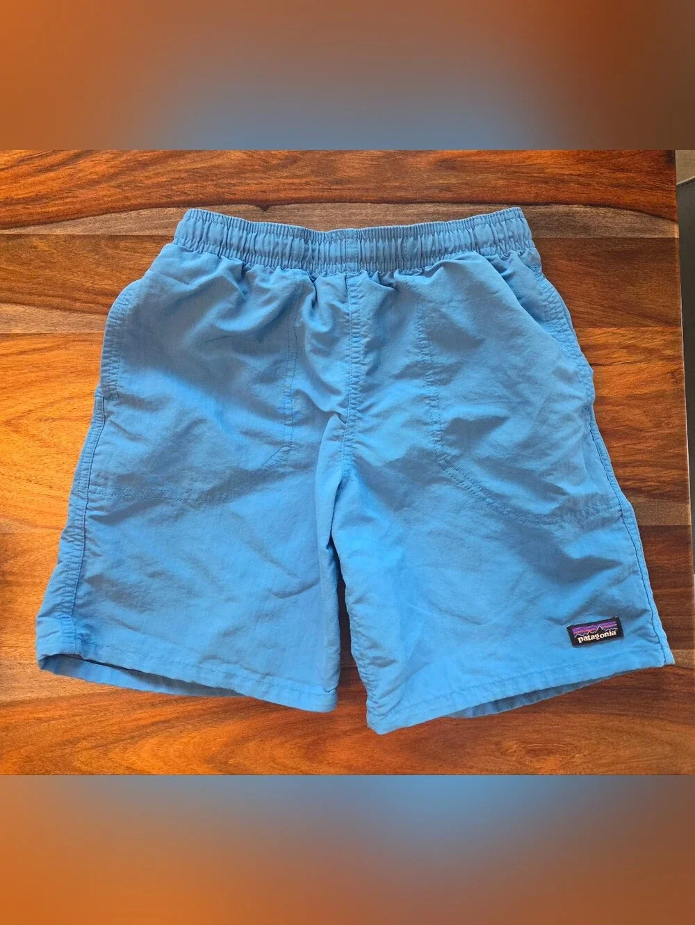 Patagonia Boys Size 10 Swim Shorts Trunks Lined Drawstring Blue Kids Baggies